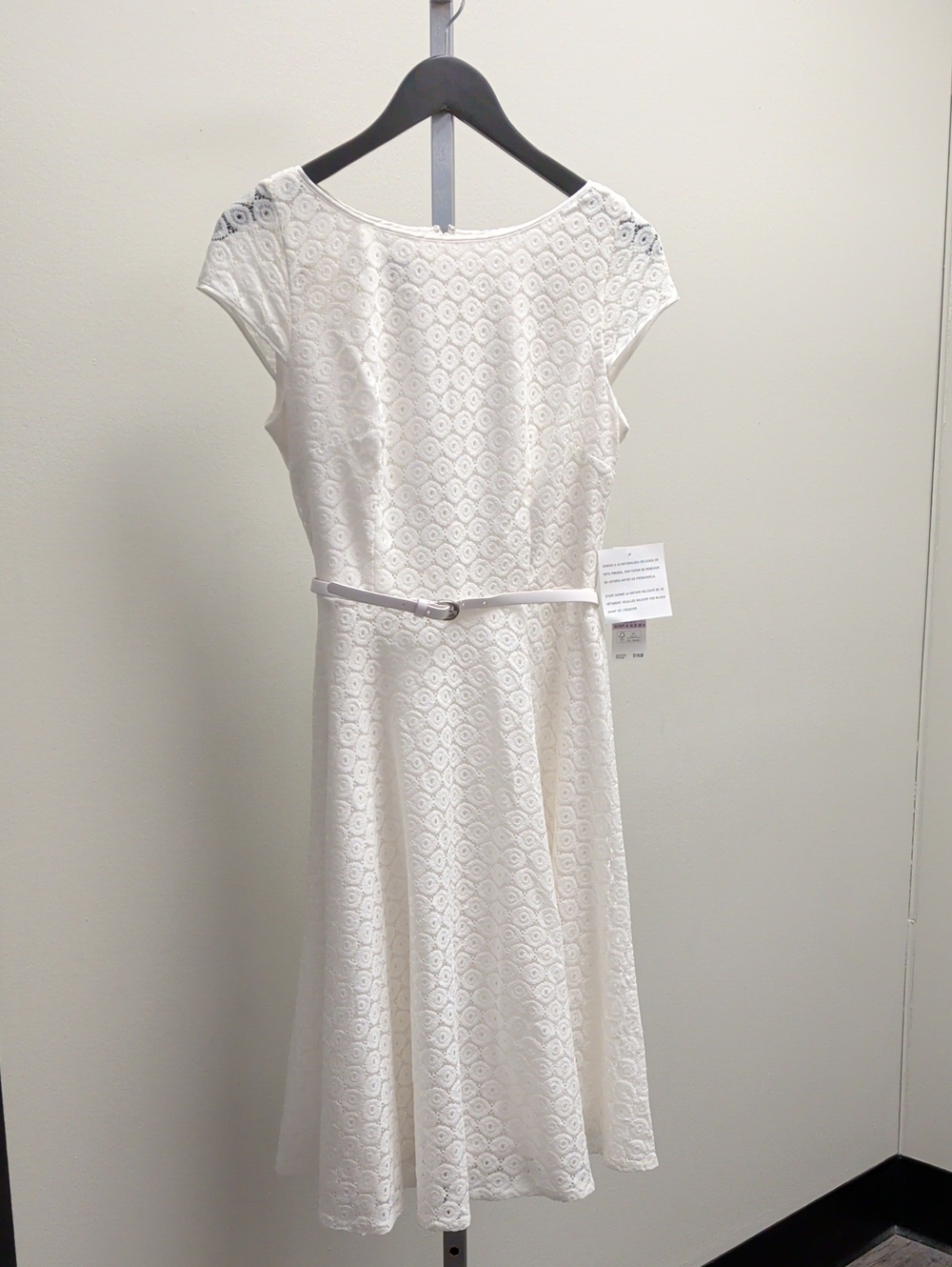 Evan Picone Ivory Lace Midi Dress with Slim Belt